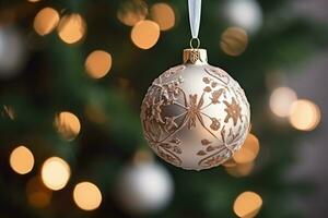 AI generated babbles hanging on the Christmas tree bokeh background photo