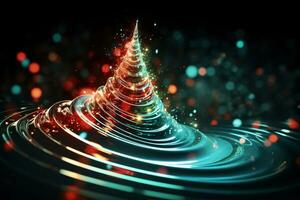 AI generated Christmas tree concept made of light trail technology concept photo