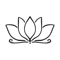 Simple lotus flower line drawing outline isolated in white background.  Lotus Blossom Symbol Icons. Vector illustration concept of Abstract Lotus flower