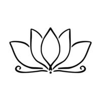 Simple lotus flower line drawing outline isolated in white background.  Lotus Blossom Symbol Icons. Vector illustration concept of Abstract Lotus flower