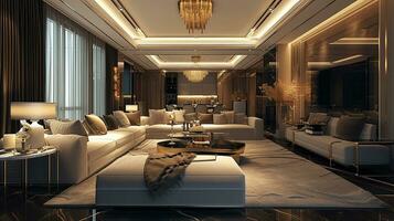 AI generated living room interior design with sofa minimal aesthetic 3d rendered photo