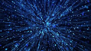 Flying sparkling and shiny particles, falling blue glowing, abstract rain of dots. Particle explosion. Digital futuristic background. Seamless looping 4k video. video