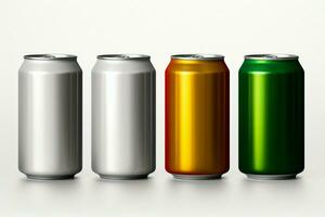 AI generated Minimalistic aluminum cans composition on white background, ideal for design photo
