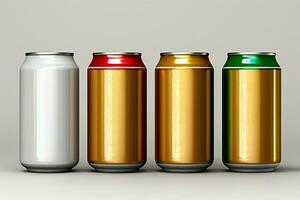 AI generated Clean and simple Aluminum cans arranged on a white background photo