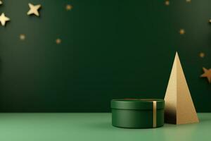 AI generated 3d rendered green Podium display for merry Christmas event photo