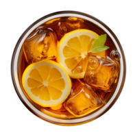 AI generated glass of iced lemon tea isolated on a transparent background, top view png