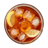 AI generated glass of iced lemon tea isolated on a transparent background, top view png