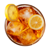 AI generated glass of iced lemon tea isolated on a transparent background, top view png