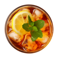 AI generated glass of iced lemon tea isolated on a transparent background, top view png