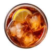 AI generated glass of iced lemon tea isolated on a transparent background, top view png