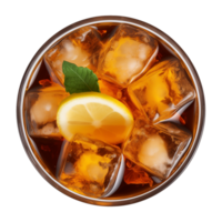 AI generated glass of iced lemon tea isolated on a transparent background, top view png