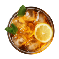 AI generated glass of iced lemon tea isolated on a transparent background, top view png