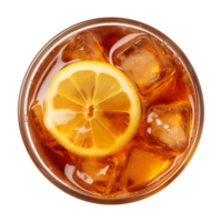 AI generated glass of iced lemon tea isolated on a transparent background, top view png