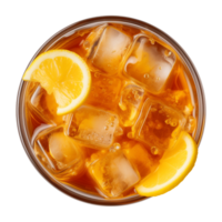 AI generated glass of iced lemon tea isolated on a transparent background, top view png