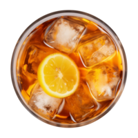 AI generated glass of iced lemon tea isolated on a transparent background, top view png