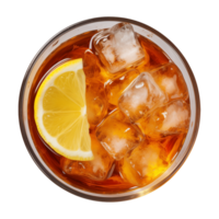 AI generated glass of iced lemon tea isolated on a transparent background, top view png