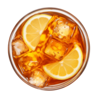 AI generated glass of iced lemon tea isolated on a transparent background, top view png