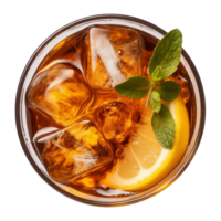 AI generated glass of iced lemon tea isolated on a transparent background, top view png