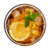 AI generated glass of iced lemon tea isolated on a transparent background, top view png