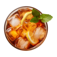 AI generated glass of iced lemon tea isolated on a transparent background, top view png