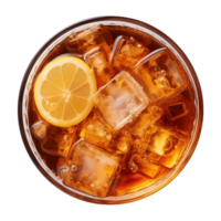 AI generated glass of iced lemon tea isolated on a transparent background, top view png