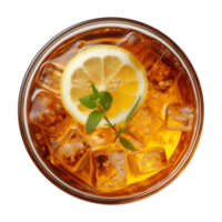 AI generated glass of iced lemon tea isolated on a transparent background, top view png