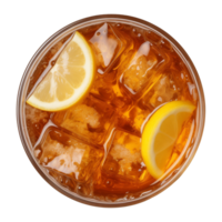 AI generated glass of iced lemon tea isolated on a transparent background, top view png