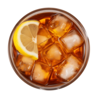 AI generated glass of iced lemon tea isolated on a transparent background, top view png