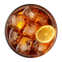 AI generated glass of iced lemon tea isolated on a transparent background, top view png