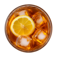 AI generated glass of iced lemon tea isolated on a transparent background, top view png