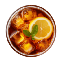 AI generated glass of iced lemon tea isolated on a transparent background, top view png