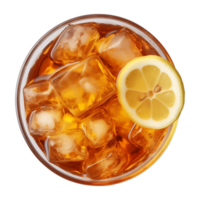 AI generated glass of iced lemon tea isolated on a transparent background, top view png