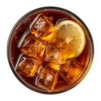 AI generated glass of iced lemon tea isolated on a transparent background, top view png