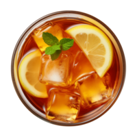 AI generated glass of iced lemon tea isolated on a transparent background, top view png