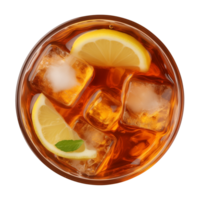 AI generated glass of iced lemon tea isolated on a transparent background, top view png