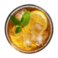 AI generated glass of iced lemon tea isolated on a transparent background, top view png