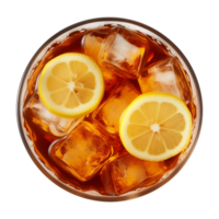 AI generated glass of iced lemon tea isolated on a transparent background, top view png