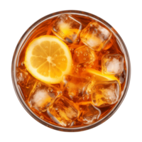 AI generated glass of iced lemon tea isolated on a transparent background, top view png