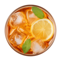 AI generated glass of iced lemon tea isolated on a transparent background, top view png