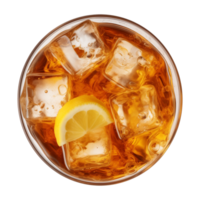 AI generated glass of iced lemon tea isolated on a transparent background, top view png