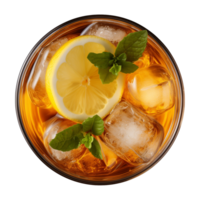 AI generated glass of iced lemon tea isolated on a transparent background, top view png