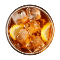 AI generated glass of iced lemon tea isolated on a transparent background, top view png