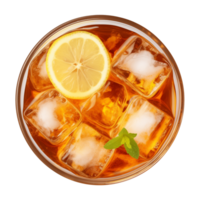 AI generated glass of iced lemon tea isolated on a transparent background, top view png