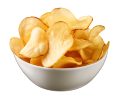 AI generated potato chips in a bowl isolated on a transparent background png