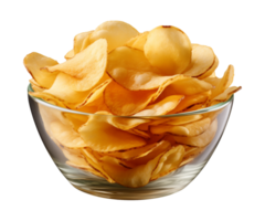 AI generated potato chips in a bowl isolated on a transparent background png