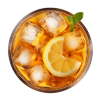 AI generated glass of iced lemon tea isolated on a transparent background, top view png