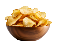 AI generated potato chips in a bowl isolated on a transparent background png