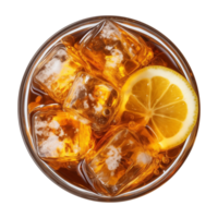 AI generated glass of iced lemon tea isolated on a transparent background, top view png