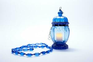 AI generated Ornamental Arabic lanterns. with tasbeeh on the white background photo