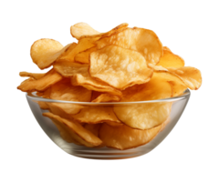 AI generated potato chips in a bowl isolated on a transparent background png